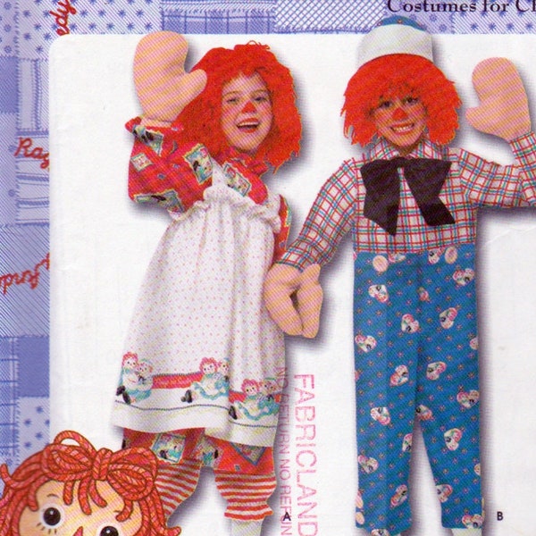 Disfraz de Raggedy Ann y Andy, tallas para niños de 3 a 8, tamaño de pecho de 22 a 27 pulgadas, patrón de peluca de disfraz también, simplicidad 0648, patrón de costura