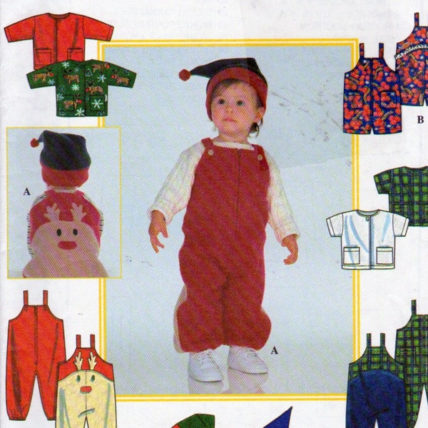 Babies Christmas Clothing Set, Romper, Coveralls ,Jacket and Knit Hat Baby Patterns, Sizes 7 to 24 Pound Babies, Simplicity 8392