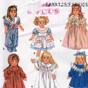 Vintage 1994, Simplicity 8211, Wardrobe for 18 Inchl Size Dolls, Doll clothes Pattern, Uncut, Doll Dresses, Rompers, wedding Dress, Bonnets
