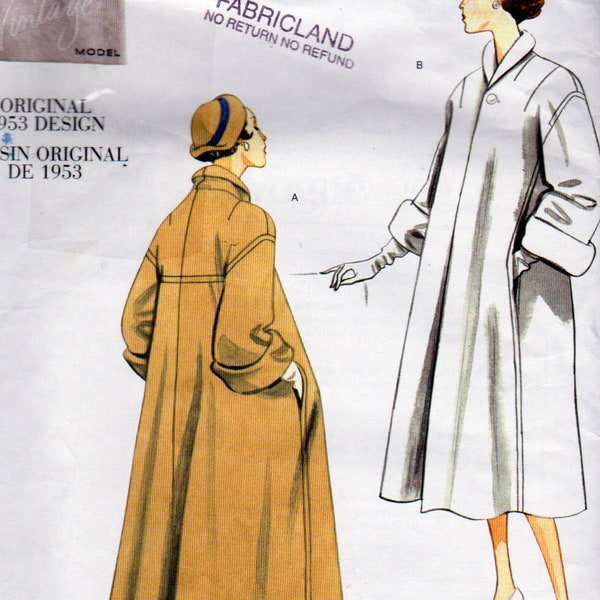 Vogue  1953 Original Misses Coat Sewing Pattern, Vogue 1083, Misses Sizes 14,16,18,20, Flared Loose Fitting Swing Coat, Reissued 2008
