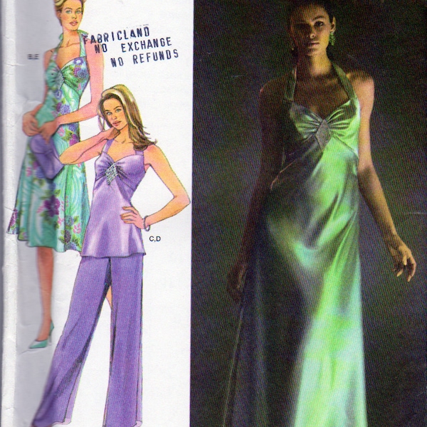 Bias Halter Evening Gown, Knee Length Dress, Hip Length Tunic, Wide Length Pants , Simplicity 4481, Misses Sizes 6, 8, 10, 12, Uncut Pattern