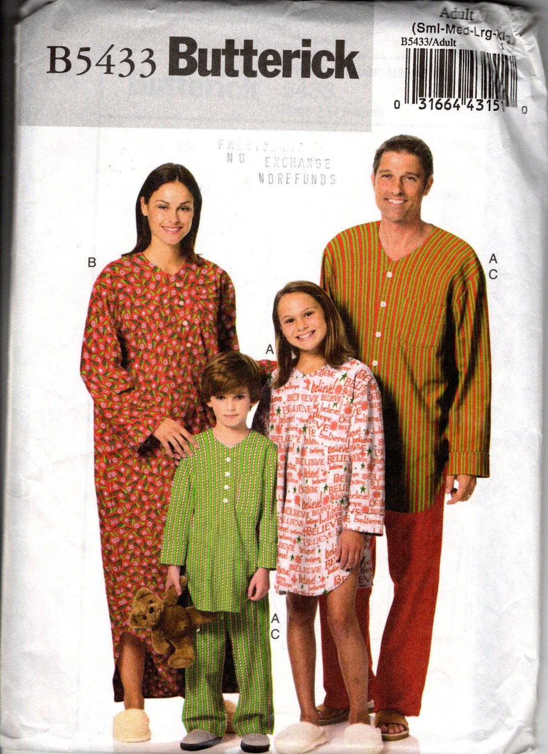 Butterick 5433, Nightshirts and Pyjama's for the Family, Sizes 3-4 to ...