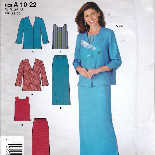 Misses Midi Length Skirt Suit, Pull On Midi Skirt, Pullover Sleeveless Top, V Neck Jacket, Sizes 10 to 22, Simplicity 4413, Sewing Pattern