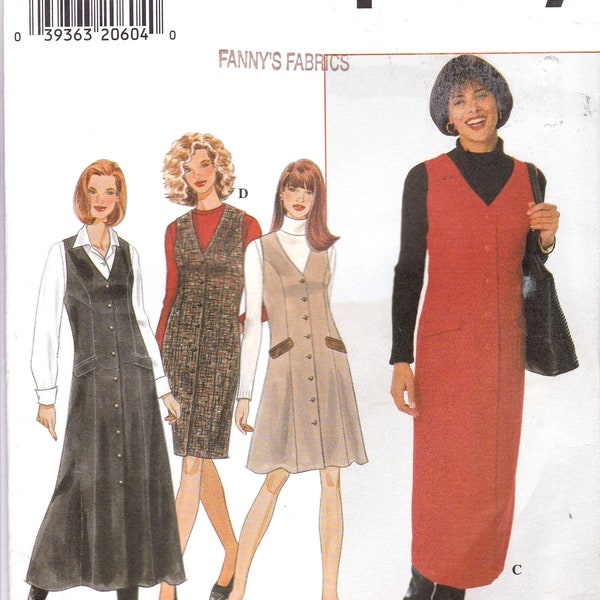 Misses Semi Fitted, Button Front , V Neck Jumpers, Have Princess Seams, Back Ties, Midi or Knee Length, Mock Pocket Flaps, Simplicity 7759