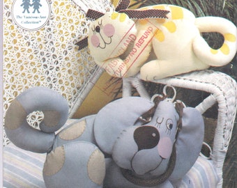 Vintage 10 x 14 Inch Stuffed Dog and 7 x 15 Inch Stuffed Cat Pattern with Blue Ink Transfers For Faces, Simplicity 7252, By  Vanessa Ann