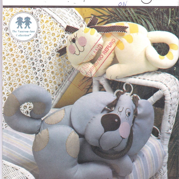 Vintage 10 x 14 Inch Stuffed Dog and 7 x 15 Inch Stuffed Cat Pattern with Blue Ink Transfers For Faces, Simplicity 7252, By  Vanessa Ann
