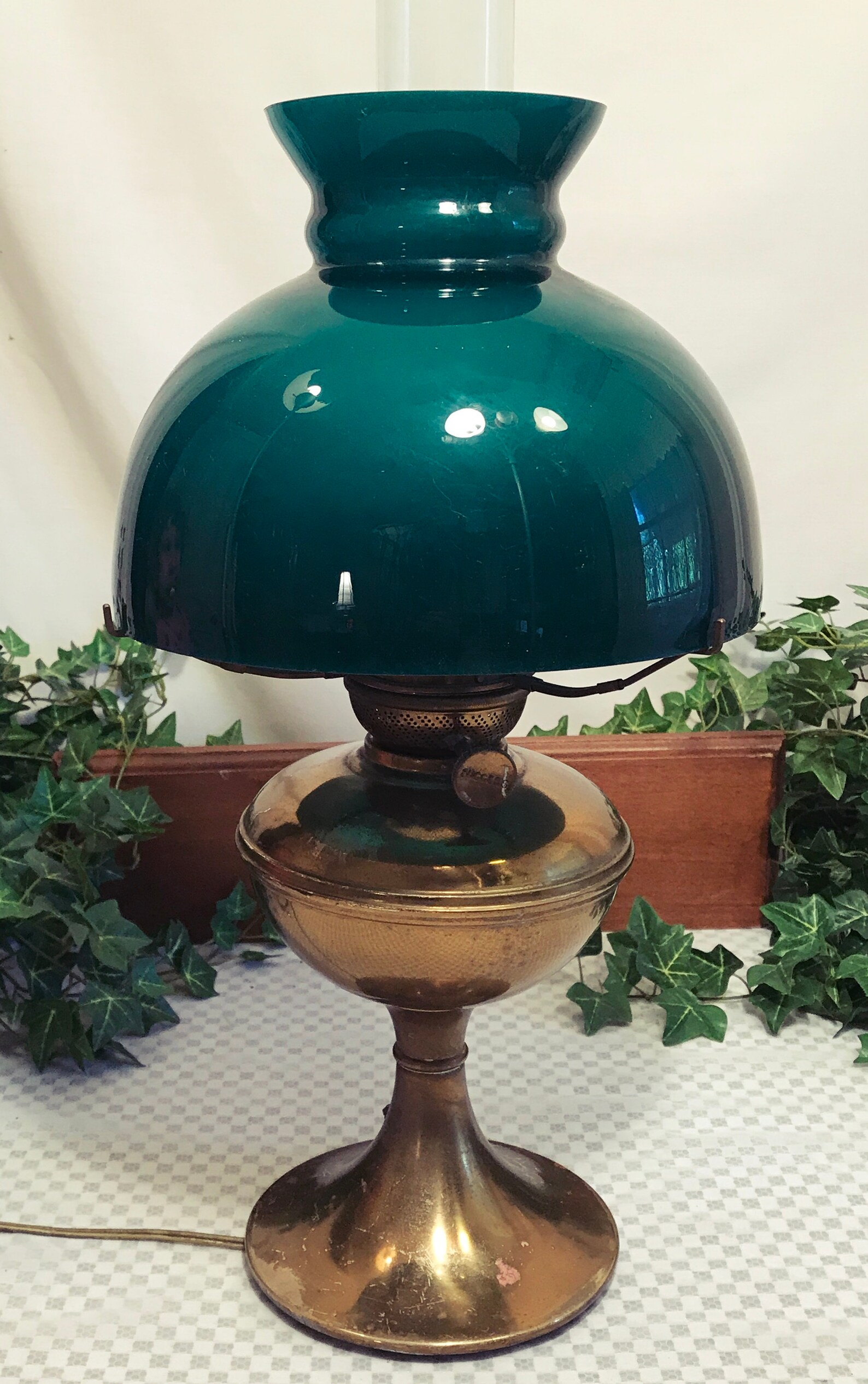 Antique Pittsburg Success Brass Oil Lamp with Green Globe Etsy