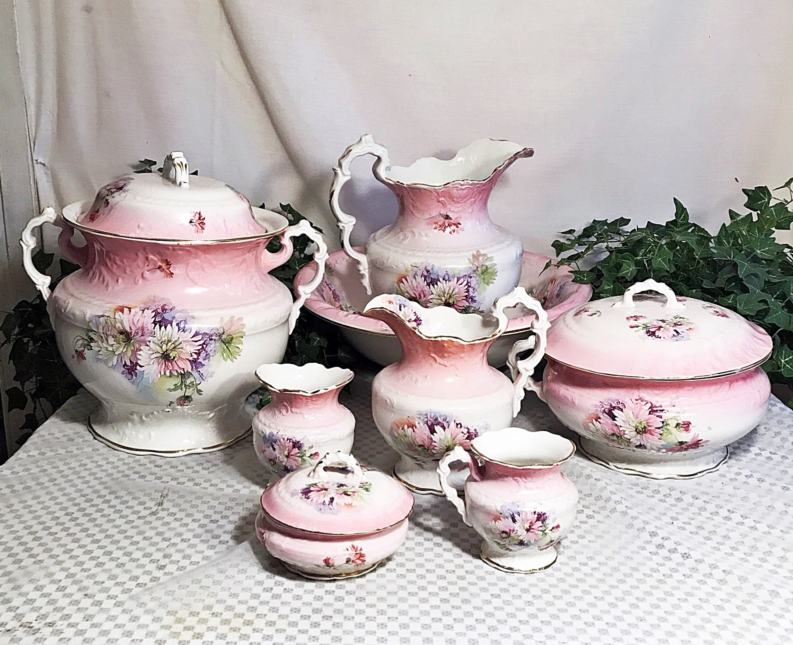C1895 Antiguo Victorian Wash Bowl Pitcher Chamber Pot Set Etsy