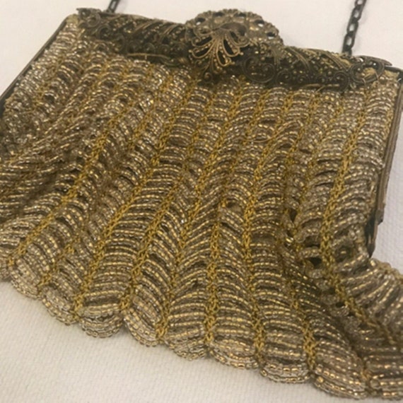 Antique Victorian Gold Beaded Chatelaine Purse
