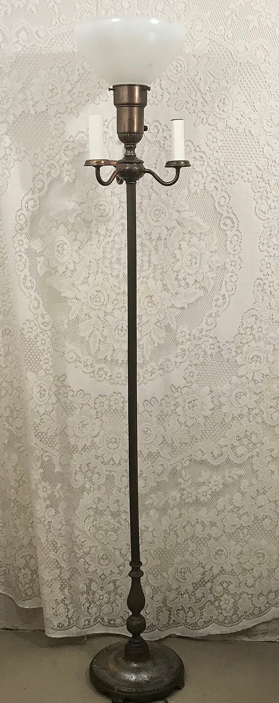 1940 S Solid Brass N Zinc Torchiere Floor Lamp W Milk Etsy