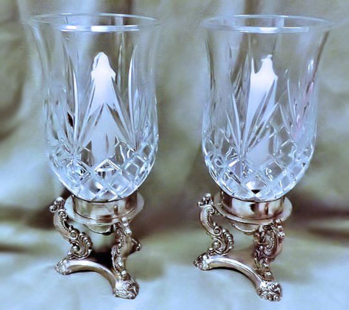 Godinger Italian Crystal Candle Vase Ornate Silverplate Base Etsy