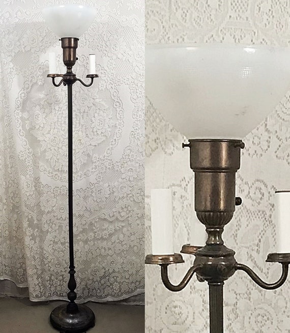 1940 S Solid Brass N Zinc Torchiere Floor Lamp W Milk Etsy