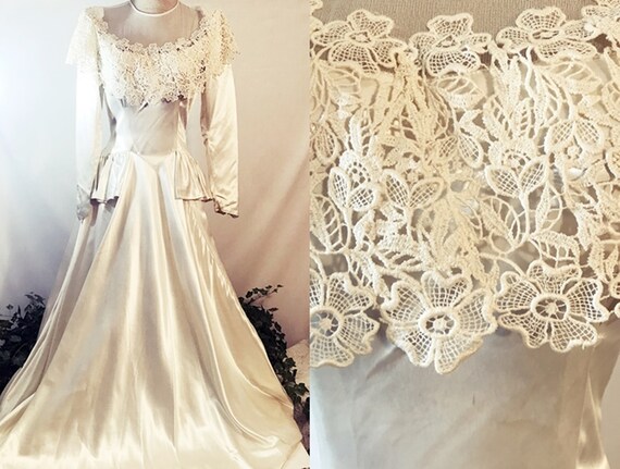 40's Wedding Gown | 40's Liquid Satin Lace Wedding