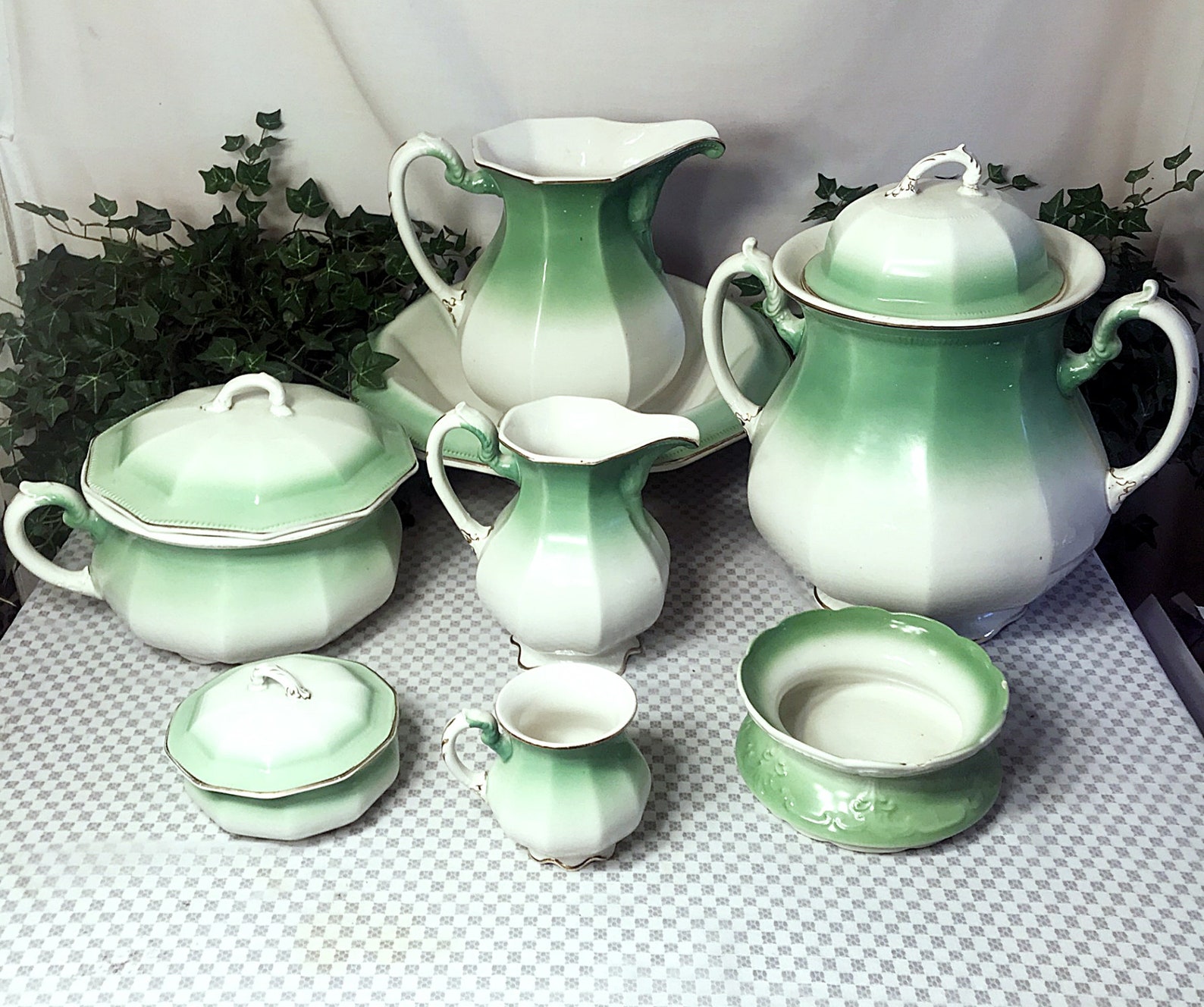 1890s Antique Wash Bowl Pitcher Chamber Pot Set Etsy