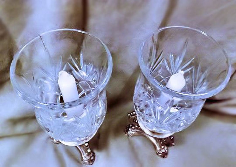 Godinger Italian Crystal Candle Vase Ornate Silverplate Base Etsy