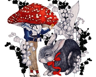 Print A3 format of my illustration "Mushroom and hare"