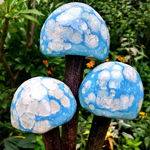 Garden Mushroom Stakes, Set of 3, Outdoor Garden Decor, Yard Art,  Handmade Ceramic Mushrooms, Decorative Garden Stake, Unique Decoration