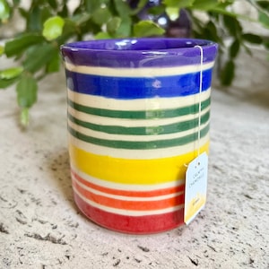 Handleless Rainbow Coffee Mug, 10 oz Ceramic Tumbler, Wine Tea Cup Coffee Cup, Ceramic Coffee Mug, Rainbow, Color Wheel, Unique Mugs
