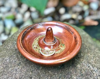 Handmade Ceramic Ring Dish: Copper Glaze Pottery Jewelry Holder