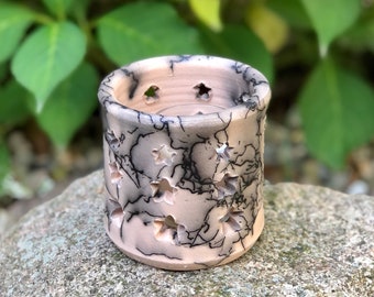 Candle Luminary ~ Horsehair Raku ~ Horse Hair Pottery ~ Raku Pottery ~ Unique Home Decor ~ Native American Decor ~ Ceramic Candle Holder