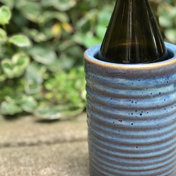 Wine Chiller, Ceramic Wine Cooler, Handmade Ceramic Pottery, Blue Swirl, Utensil Holder, Wine Decor, Wine Bottle Chiller, Unique Gift