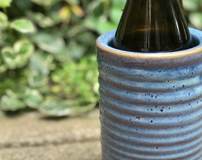 Handmade Blue Ceramic Wine Chiller: Stoneware Pottery Utensil Holder