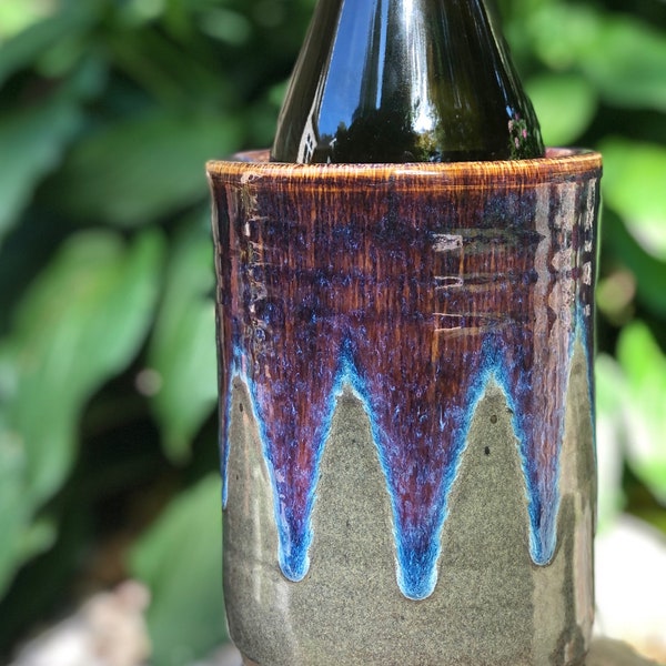 Wine Chiller, Ceramic Wine Cooler, Handmade Pottery,  Wine Home Decor, Wine Bottle Chiller,  Wine Gifts, Stone w/ Purple Blue Swirl