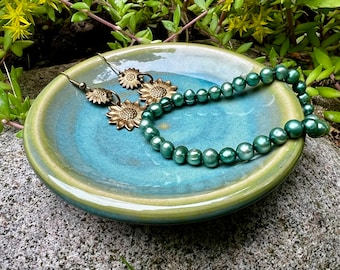 Handmade Ceramic Ring Dish: Turquoise Blue Pottery Jewelry Holder