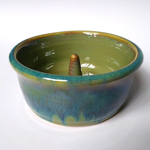 Handmade Stoneware Apple Baker Bowl: Green & Blue Drizzle, Healthy Snack