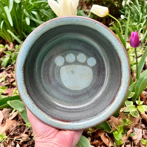 X Large Dog Dish, Ceramic Pet Bowls, Dog Bowl, Paw Print Food and Water Stoneware Dog or Cat Pet Feeding, Handmade Pottery