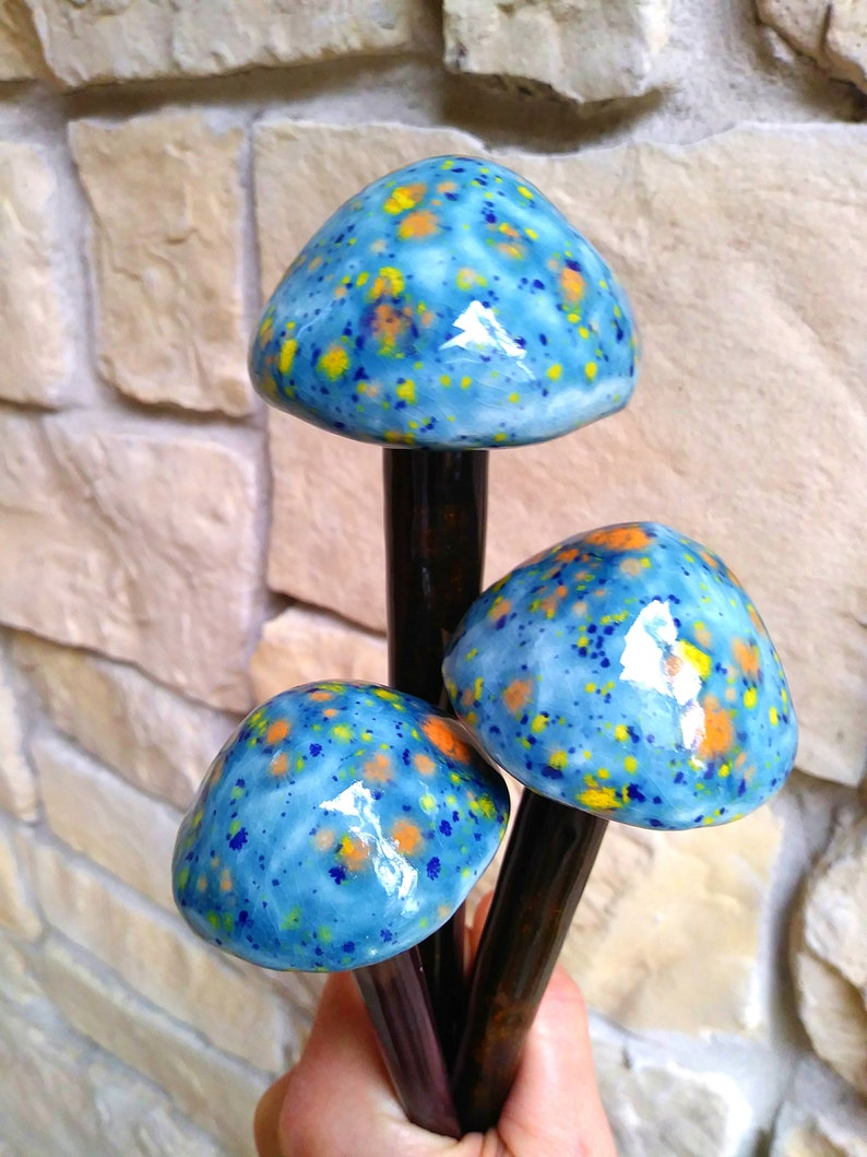 Garden Decor Ceramic Mushroom Stakes Outdoor Garden Stakes Etsy