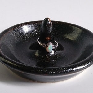 Ceramic Ring Dish, Jewelry Holder in Black Sparkle, Pottery Jewelry Keeper, Handmade Gifts for Mom, Bridal Shower, Anniversary