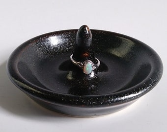 Ceramic Ring Holder - Jewelry Dish in Black Sparkle - Pottery Jewelry Keeper - Handmade Gifts for Mom, Bridal Shower, Anniversary