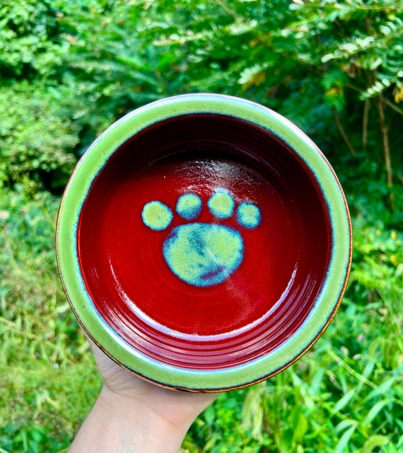 Red Ceramic Dog Bowl, Pet Bowls, Stoneware Dog Dish, Pet Food Water Dish  for Dogs and Cats, Gifts for Pets, Pottery Dishes for Animals 