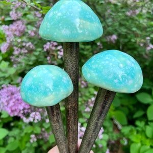 Mushroom Garden Stakes Set of 3, Yard Art, Handmade Mushrooms Garden Decor, Ceramic Mushrooms, Outdoor Decoration, Gifts for Mom Gardeners