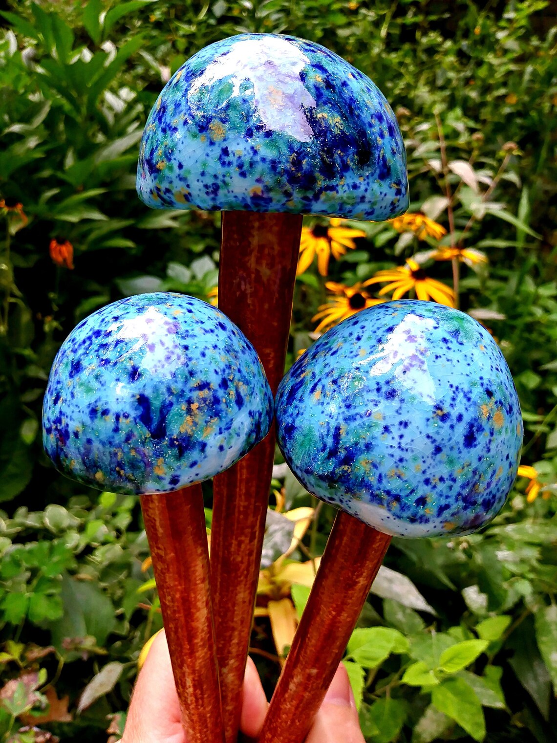Garden Mushroom Stakes Set of 3 Ceramic Mushrooms Garden Etsy
