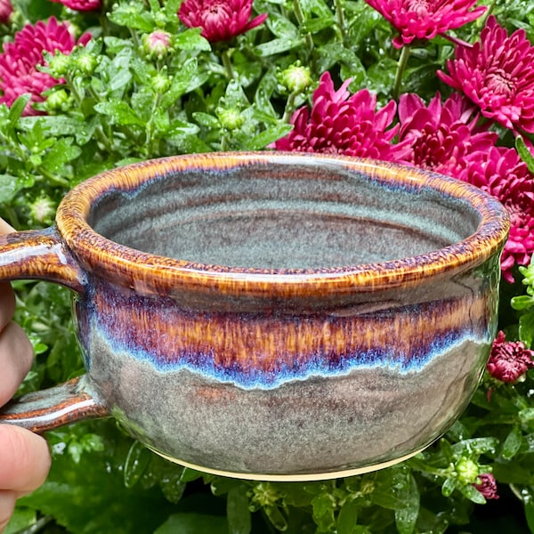 Taza de sopa de cerámica hecha a mano: tazón de cerámica de boca ancha, 355 ml