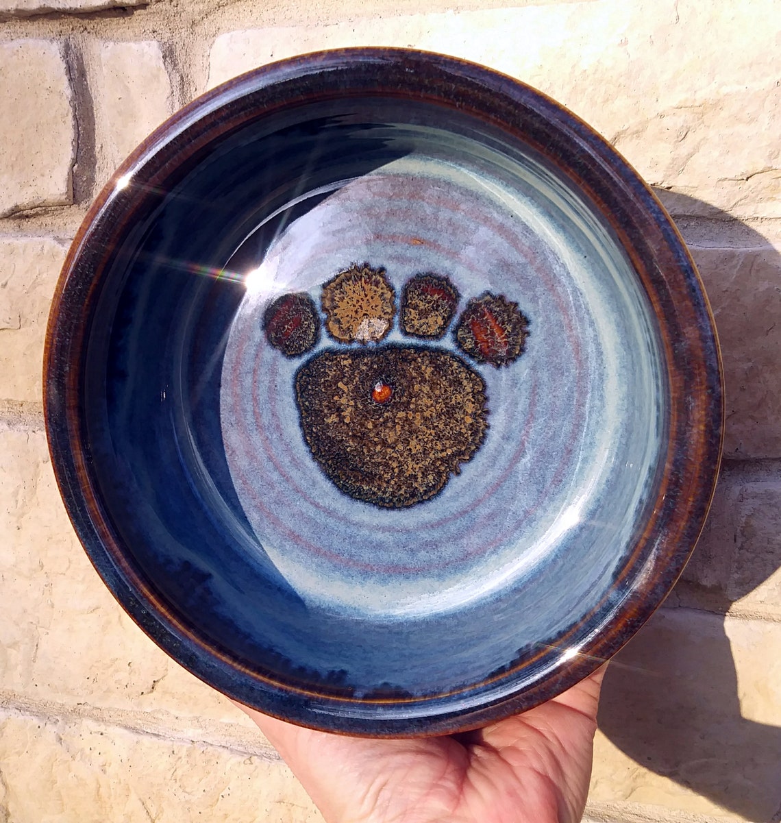 Large Dog Dish Pet Dish Dog Bowl Paw Print Stoneware Dog Etsy