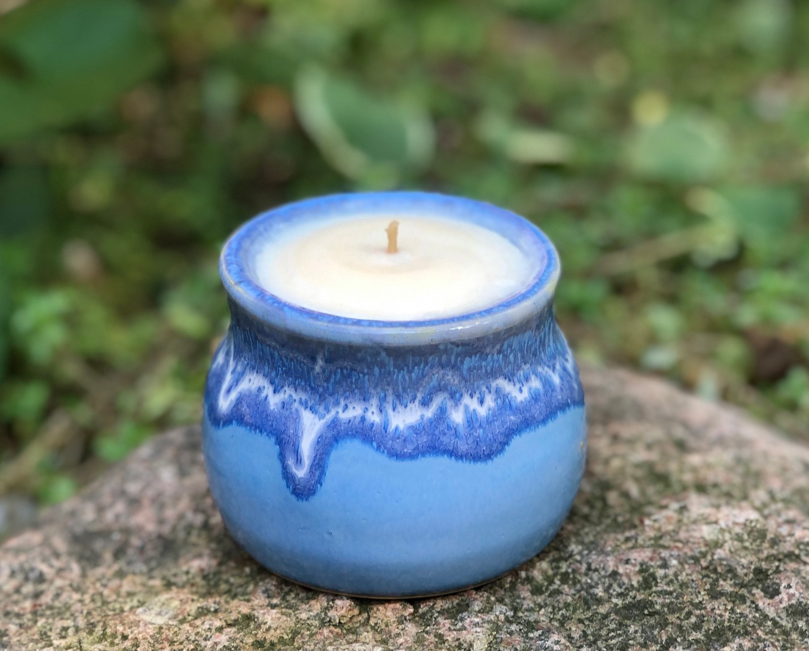 Soy Candle in Handmade Pottery, Vanilla Scented, Eco-friendly Stoneware Ceramic  Candle, Blue Home Decor, Soy Wax Candle in a Jar, Under 30 