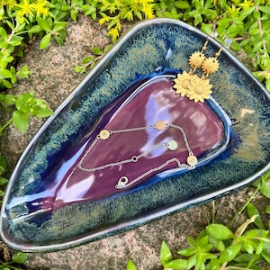 Jewelry Dish, Gifts for Women, Jewelry Holder, Ceramic Plate, Gifts for Friends, Pottery, Ring Dish, Modern Unique Purple Blue Decor
