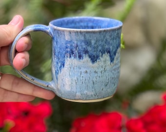 Taza de café de cerámica azul hecha a mano, taza de té de cerámica de 8 oz