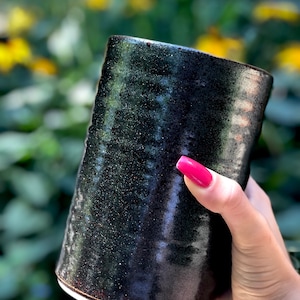Wine Bottle Chiller, Handmade Ceramic Pottery, Dark Amber GLITTER, Wine Cooler, Utensil Holder, Wine Decor, Great Gift