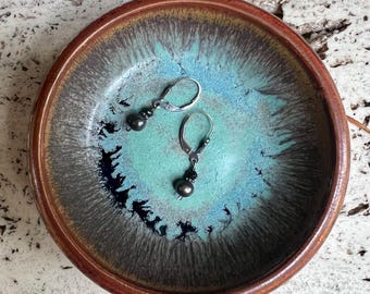 Handmade Ceramic Ring Dish | Turquoise & Black Pottery Jewelry Dish | Trinket Bowl | Modern Artisan Gift | Rustic Catchall
