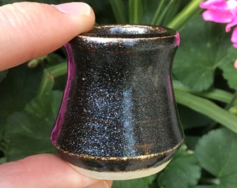 Toothpick Holder Ceramic - Handmade Small Ceramic Vase - Miniature Pottery - Black Sparkle Kitchen Decor - Matchstick Keeper