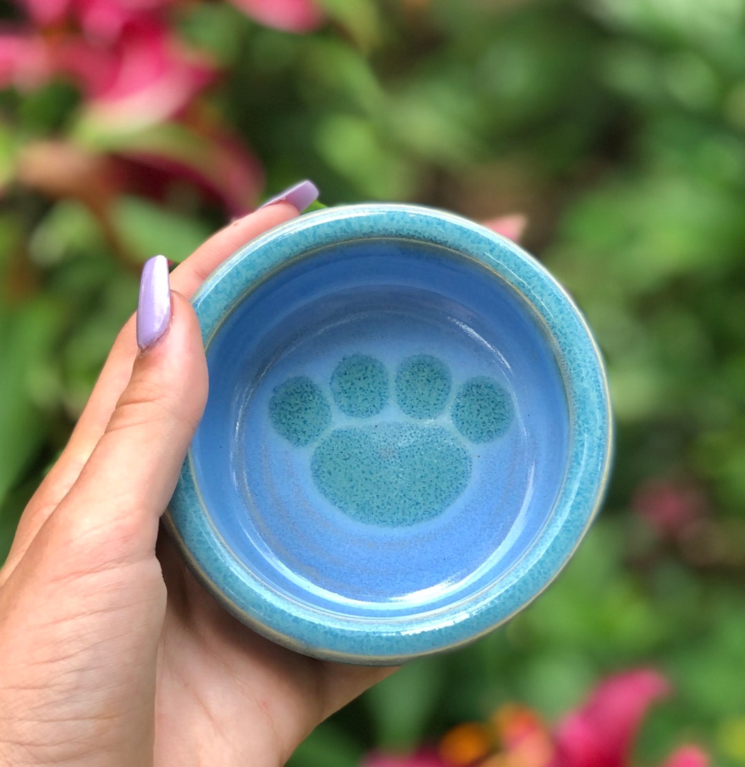 Small Dog Bowl, Ceramic Dog Dish, Pet Dish, Paw Print Design, Food Water Pet Bowl, Perfect for