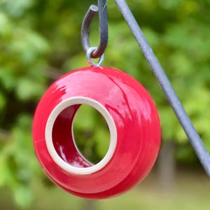 Ceramic Modern Bird Feeder, Hanging Feeders for Outdoor Birds, Rose Red