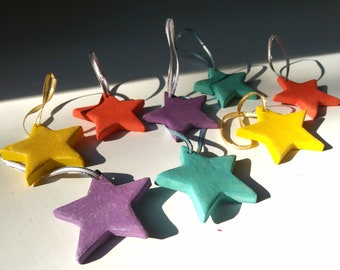 Star Christmas Ornaments, Star Decor, Holiday Ornaments, Christmas Tree Decor, Ceramic Ornaments, Set of 8, Rainbow Stars, GLITTER Stars