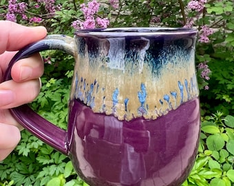 Handmade Purple Drip Glaze Ceramic Mug (12 fl oz): Artisan Pottery Coffee Cup – Unique Stoneware Tea Mug – Rustic Handmade Gift