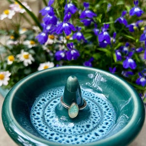 Handmade Ceramic Ring Dish: Deep Teal Pottery Jewelry Holder
