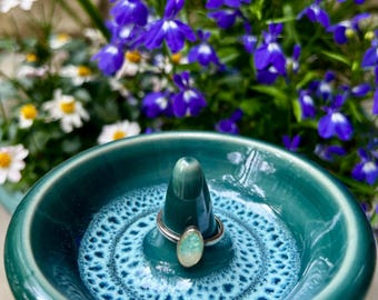 Handmade Ceramic Ring Dish: Deep Teal Pottery Jewelry Holder